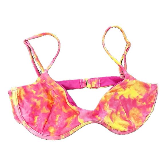 Lovers and Friends Kolbie Underwire Tie Dye Bikini Top Sunset Pink Yellow Large - Picture 2 of 6